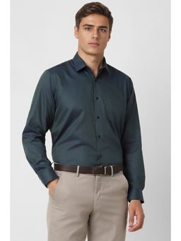Van Heusen - Men Green Textured Full Sleeves Casual Shirt