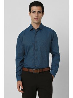 Van Heusen - Men Navy Blue Textured Full Sleeves Casual Shirt