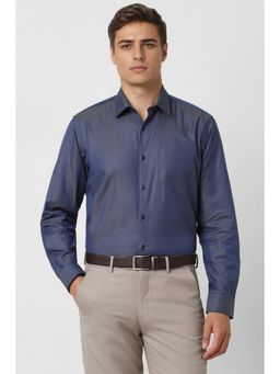 Van Heusen - Men Navy Blue Textured Full Sleeves Casual Shirt