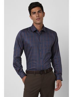 Van Heusen - Men Navy Blue Checks Full Sleeves Formal Shirt