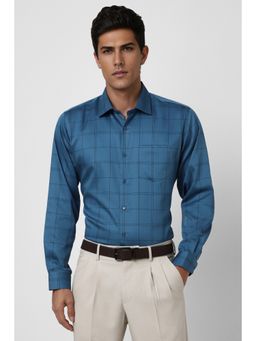 Van Heusen - Men Blue Checks Full Sleeves Formal Shirt
