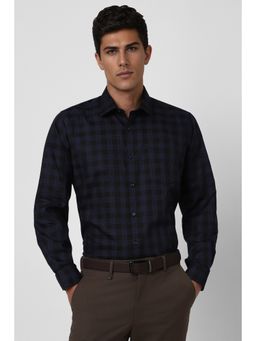 Van Heusen - Men Black Checks Full Sleeves Formal Shirt