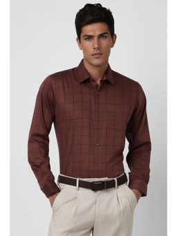 Van Heusen - Men Brown Checks Full Sleeves Formal Shirt