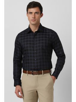 Van Heusen - Men Black Checks Full Sleeves Formal Shirt