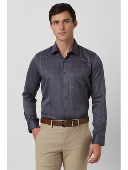 Van Heusen - Men Navy Blue Checks Full Sleeves Formal Shirt