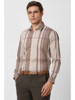 Van Heusen - Men Brown Checks Full Sleeves Formal Shirt