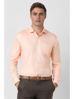 Van Heusen - Men Peach Solid Full Sleeves Formal Shirt
