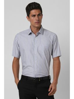 Van Heusen - Men Grey Stripes Half Sleeves Casual Shirt