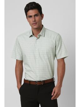 Van Heusen - Men Green Checks Half Sleeves Casual Shirt