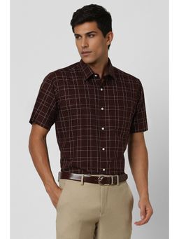 Van Heusen - Men Brown Checks Half Sleeves Casual Shirt