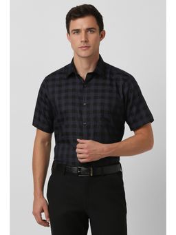Van Heusen - Men Black Checks Half Sleeves Formal Shirt
