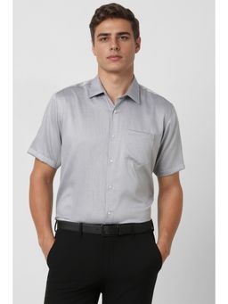 Van Heusen - Men Grey Textured Half Sleeves Formal Shirt