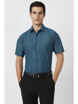 Van Heusen - Men Blue Textured Half Sleeves Formal Shirt