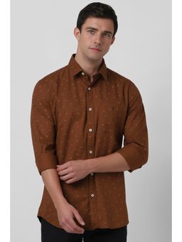 Van Heusen - Men Brown Printed Full Sleeves Casual Shirt