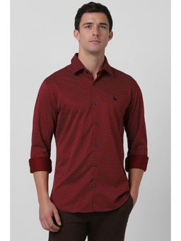 Van Heusen - Men Red Printed Full Sleeves Casual Shirt