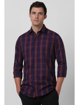 Van Heusen - Men Navy Blue Checks Full Sleeves Casual Shirt