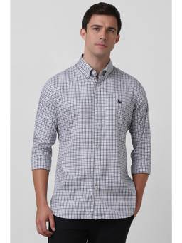Van Heusen - Men Grey Checks Full Sleeves Casual Shirt