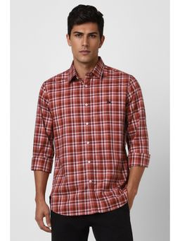 Van Heusen - Men Red Checks Full Sleeves Casual Shirt