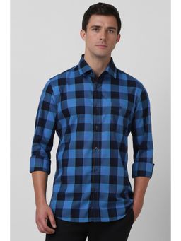 Van Heusen - Men Blue Checks Full Sleeves Casual Shirt