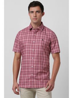 Van Heusen - Men Pink Checks Half Sleeves Casual Shirt