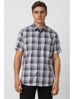 Van Heusen - Men Grey Checks Half Sleeves Casual Shirt