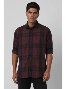 Van Heusen - Men Maroon Checks Full Sleeves Casual Shirt