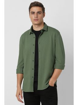 Van Heusen - Men Olive Textured Full Sleeves Casual Shirt
