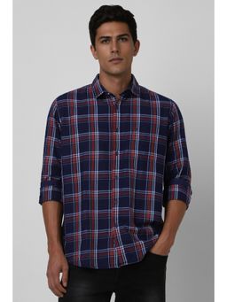Van Heusen - Men Navy Blue Checks Full Sleeves Casual Shirt