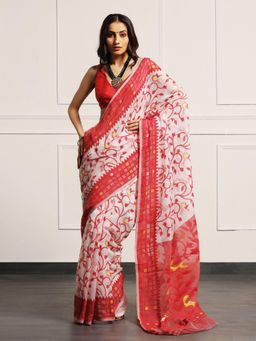 Aditri - Handloom Jamdani On Resham Silk Saree with Running Blouse