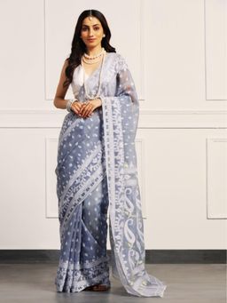 Aditri - Handloom Jamdani On Resham Silk Saree with Running Blouse