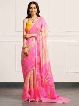 Aditri - Handloom Jamdani On Resham Silk Saree with Running Blouse
