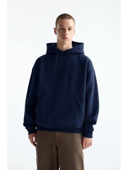 MISCHIEF MONKEY - Men Navy Blue Cotton Solid Hoodie