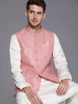 Manyavar - Pink Sleeveless Mandarin Collar Nehru Jacket
