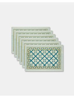 Fabindia - Teal Ambara Cotton Printed Mat , Pack of 6