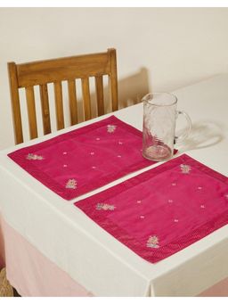 Fabindia - Pink Amara Embroidered Floral Cotton Silk Mat , Pack of 2