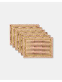 Fabindia - Green and Pink Anar Cotton Printed Mat , Pack of 6