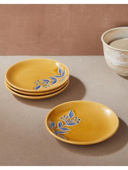 Fabindia - Yellow Naintara Glazed Ceramic Snack Quarter Plates (Pack of 4)