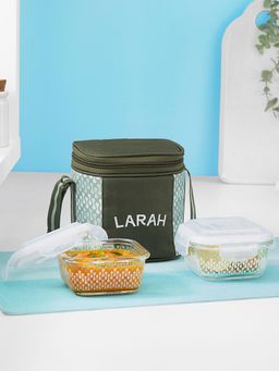 Larah by Borosil - Gracia Borosilicate Glass Lunchbox with Bag, 320ml x 2 Square
