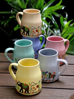 ARRABI - Premium Ceramic Cartoon Tea Cup (Pack of 6)