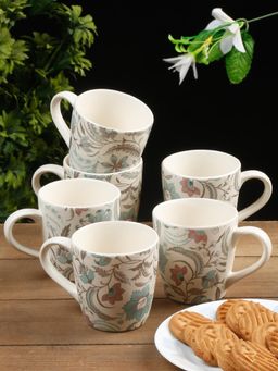 ARRABI - Premium Handcrafted Ceramic Stoneware Matte Leaf Tea Cup (Pack of 6)