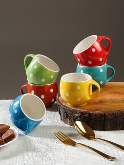 ARRABI - Premium Handcrafted Ceramic Glosy Geometric Tea Cup (Pack of 6)