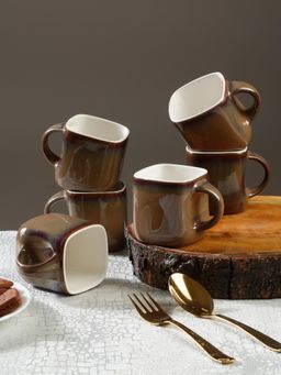 ARRABI - Premium Brown Handcrafted Ceramic Glosy Solid Tea Cup (Pack of 6)