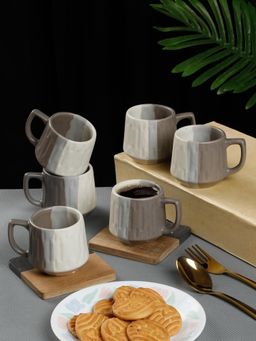 ARRABI - Premium Brown Handcrafted Ceramic Stoneware Matte Solid Tea Cup (Pack of 6)