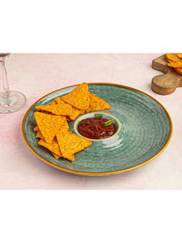 BODHI HOUSE - Reactive Glaze Ceramic Chip and Dip Platter, Ocean Green
