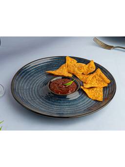 BODHI HOUSE - Reactive Glaze Ceramic Chip and Dip Platter, Reactive Blue