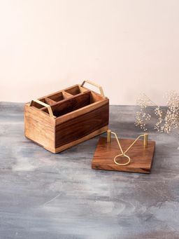 Nestroots - Teak Wood Spoon Stand & Napkin Holder