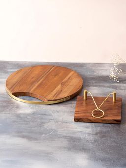 Nestroots - Teak Wood Serving Platter & Napkin Holder