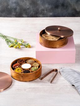 Nestroots - Classic Copper Roti Box with Masala Box
