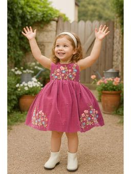 Lagorii - magenta Embroidered Fit And Flare Dress