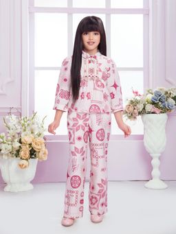 TINY BABY - Synthetic Woven All Over Printed Top And Pant - Pink